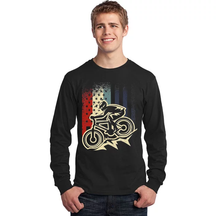 Dirt Bike MTB Downhill Mountain American Flag 4th Of July Tall Long Sleeve T-Shirt