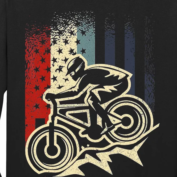 Dirt Bike MTB Downhill Mountain American Flag 4th Of July Tall Long Sleeve T-Shirt