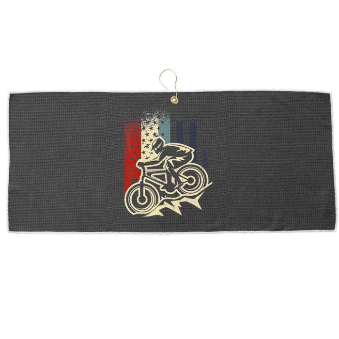 Dirt Bike MTB Downhill Mountain American Flag 4th Of July Large Microfiber Waffle Golf Towel