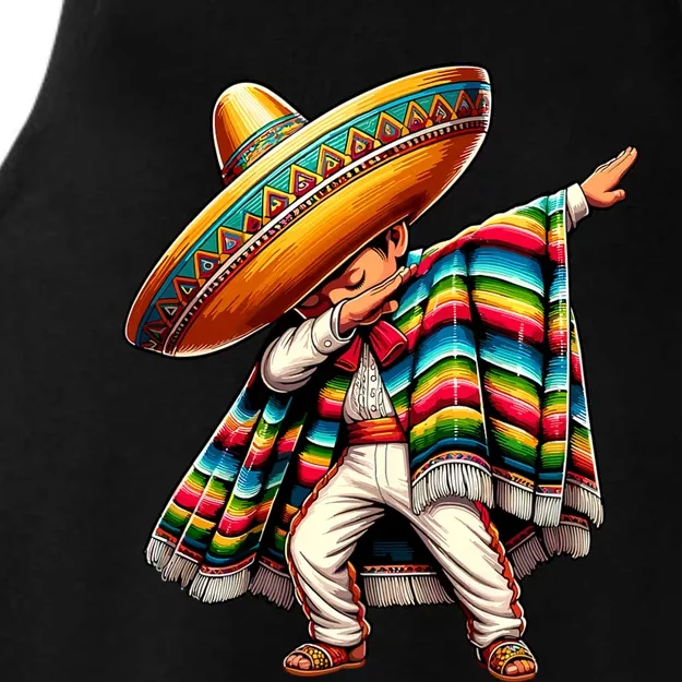 Dabbing Boy Mexican Poncho Cinco De Mayo Ladies Tri-Blend Wicking Tank