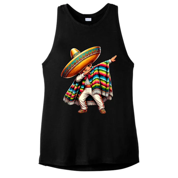 Dabbing Boy Mexican Poncho Cinco De Mayo Ladies Tri-Blend Wicking Tank