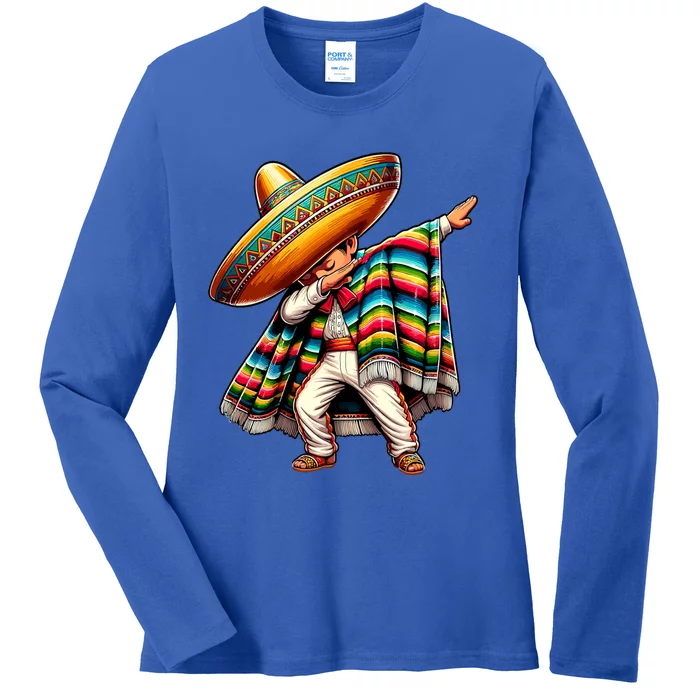 Dabbing Boy Mexican Poncho Cinco De Mayo Ladies Long Sleeve Shirt