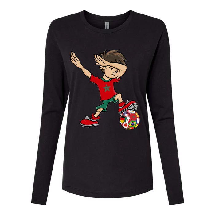 Dabbing Boy Morocco Soccer Jersey National Flag Womens Cotton Relaxed Long Sleeve T-Shirt