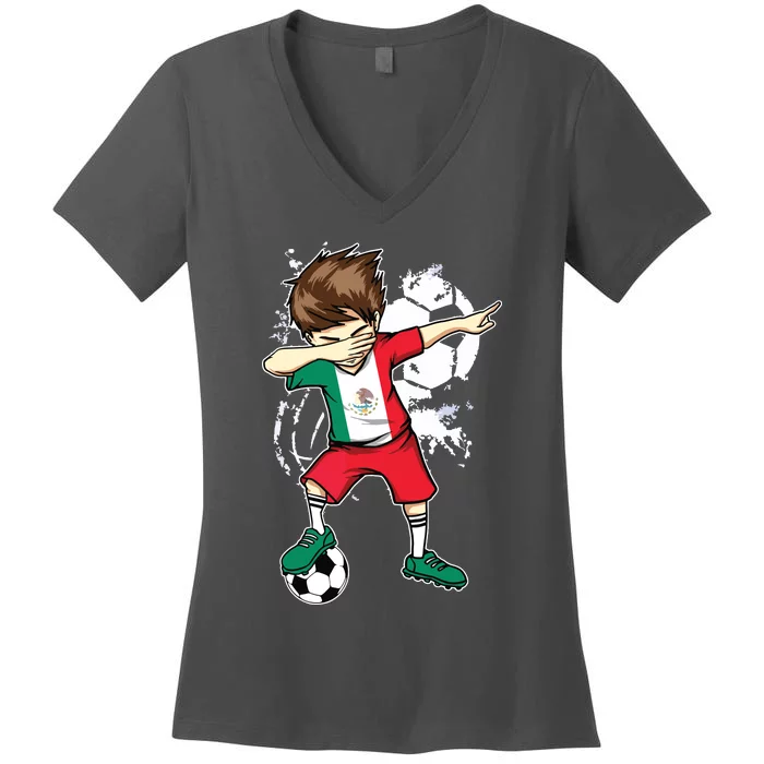 Dabbing Boy Mexico Soccer Jersey Mexican Football Women's V-Neck T-Shirt