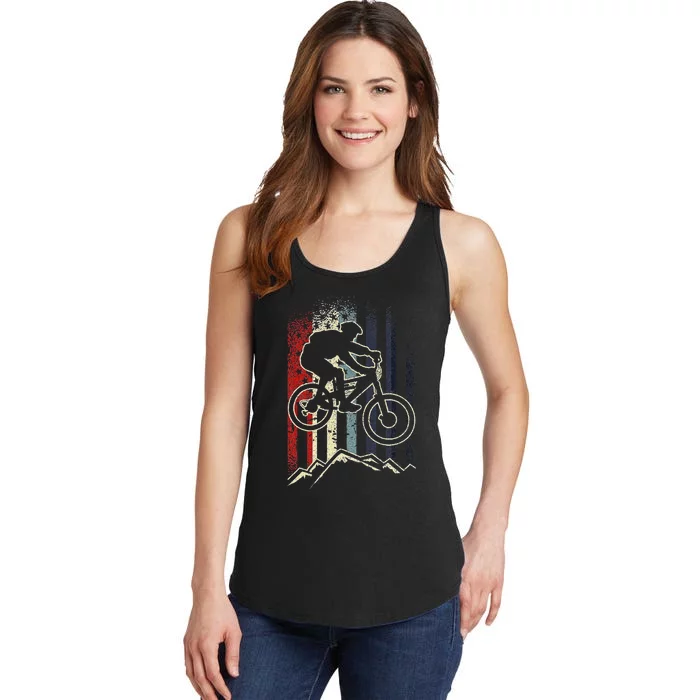 Dirt Bike Mtb Downhill Mountain American Us Flag Ladies Essential Tank