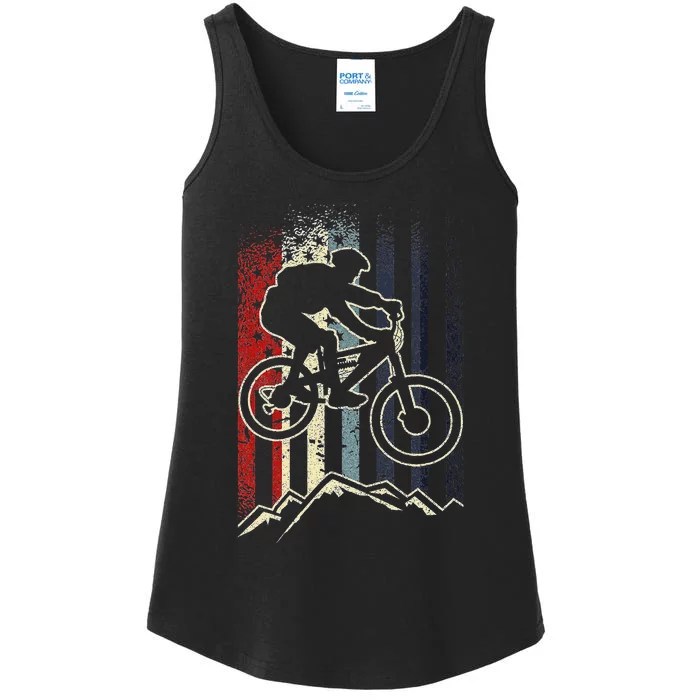 Dirt Bike Mtb Downhill Mountain American Us Flag Ladies Essential Tank