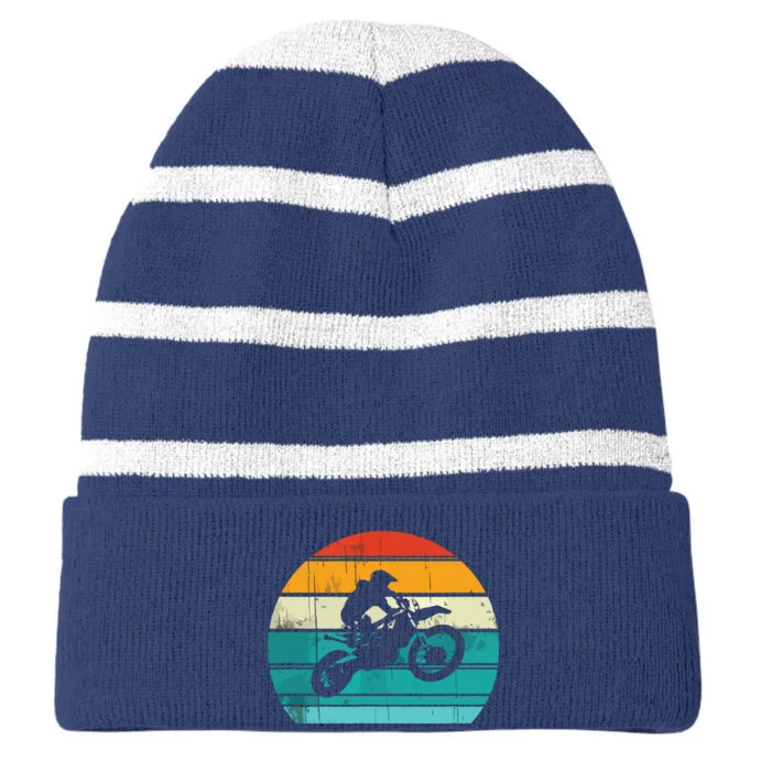 Dirt Bike Motocross Motorcycle Vintage Retro Striped Beanie with Solid Band