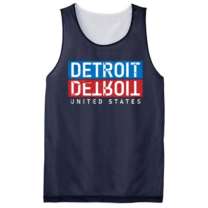 Detroit Block Mirrored Logo Mesh Reversible Basketball Jersey Tank