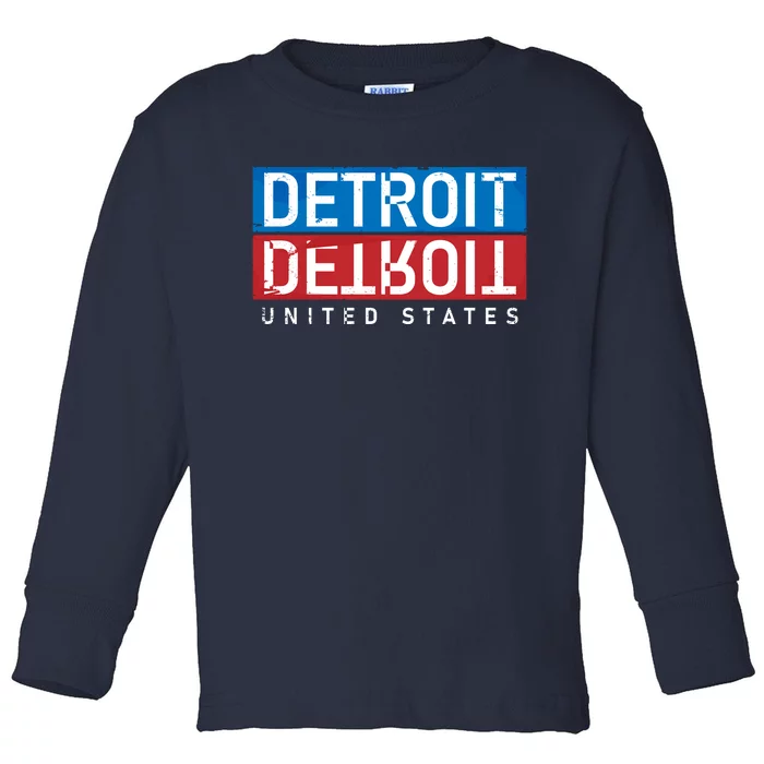 Detroit Block Mirrored Logo Toddler Long Sleeve Shirt