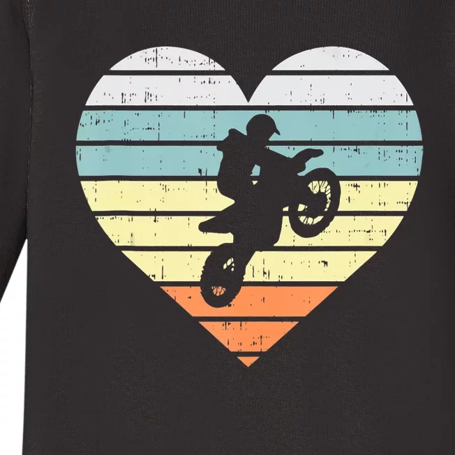 Dirt Biker Motocross Heart Retro Track Racing Riding Gift Baby Long Sleeve Bodysuit