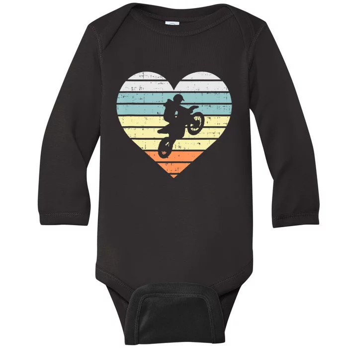 Dirt Biker Motocross Heart Retro Track Racing Riding Gift Baby Long Sleeve Bodysuit