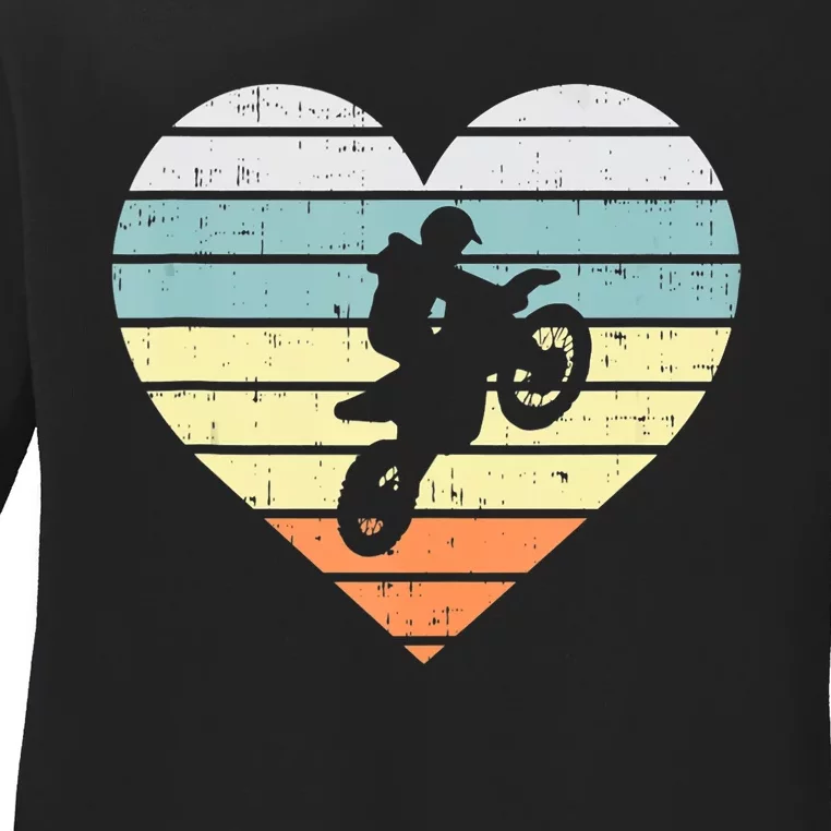 Dirt Biker Motocross Heart Retro Track Racing Riding Gift Ladies Long Sleeve Shirt