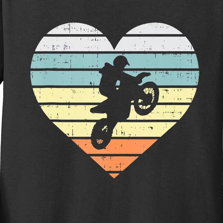 Dirt Biker Motocross Heart Retro Track Racing Riding Gift Kids Long Sleeve Shirt