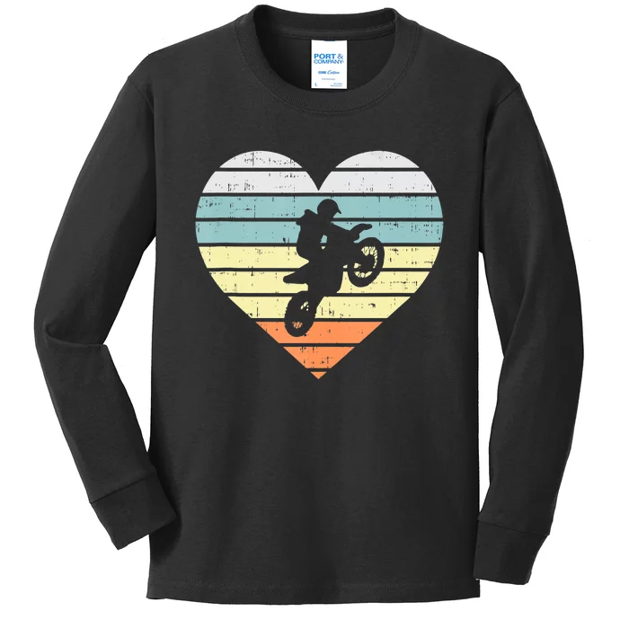 Dirt Biker Motocross Heart Retro Track Racing Riding Gift Kids Long Sleeve Shirt