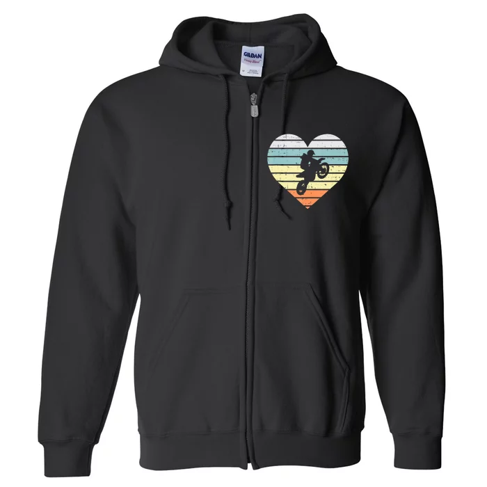 Dirt Biker Motocross Heart Retro Track Racing Riding Gift Full Zip Hoodie