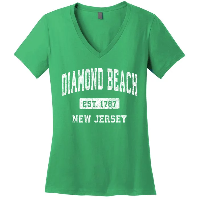 Diamond Beach New Jersey Nj Vintage Athletic Sports Women's V-Neck T-Shirt