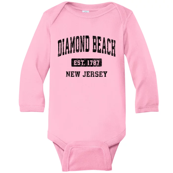 Diamond Beach New Jersey Nj Vintage Athletic Sports Baby Long Sleeve Bodysuit