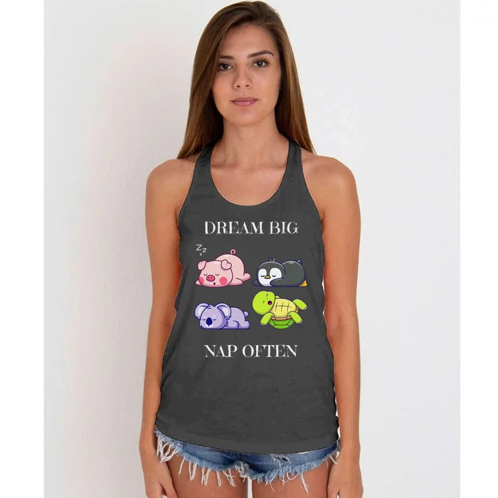 Dream Big Nap Often Funny Animal Women's Knotted Racerback Tank