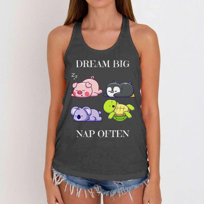 Dream Big Nap Often Funny Animal Women's Knotted Racerback Tank