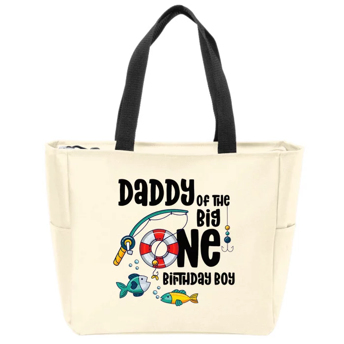 Daddy Big One 1-Year-Old  Fishing Birthday Zip Tote Bag