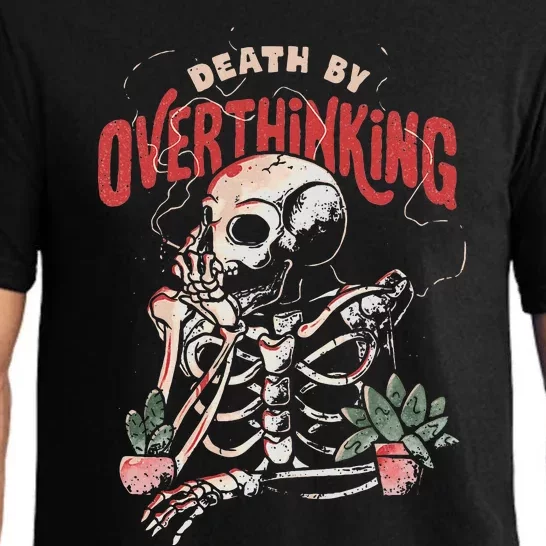 Death By Overthinking Funny Skull Skeleton Pajama Set