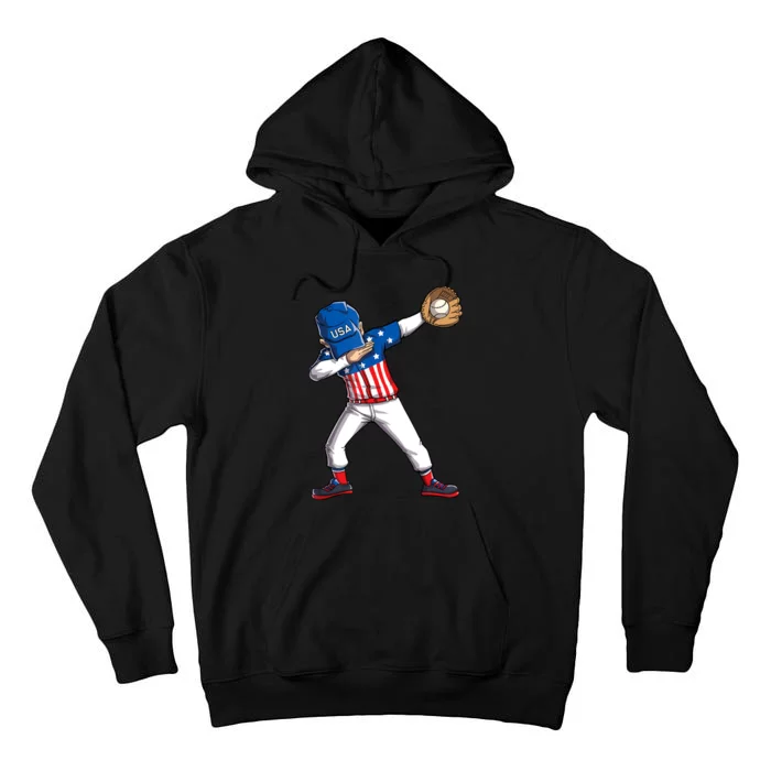 Dabbing Baseball Player 4th Of July USA American Flag Boy Tall Hoodie