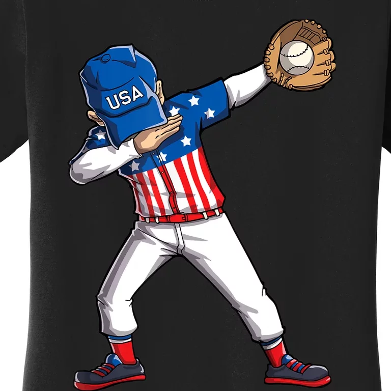 Dabbing Baseball Player 4th Of July USA American Flag Boy Women's T-Shirt