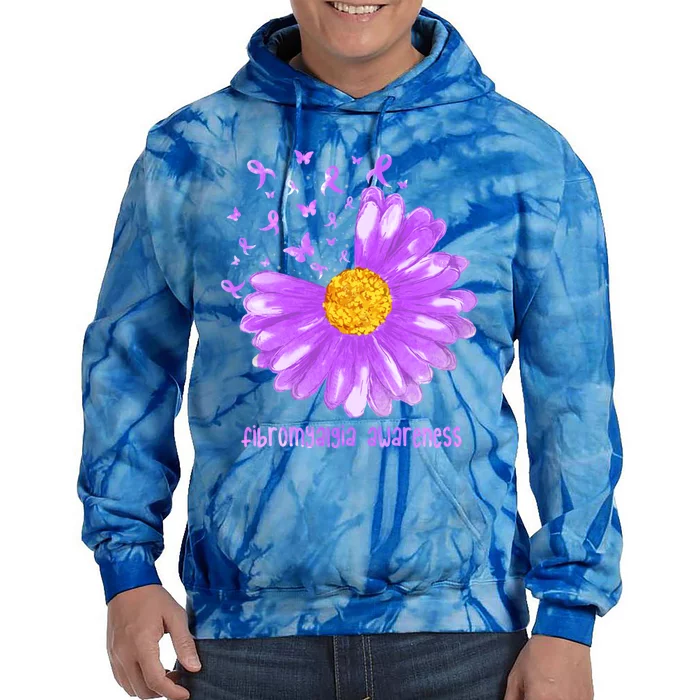 Daisy Butterfly Purple Ribbon Fibromyalgia Awareness Gift Tie Dye Hoodie