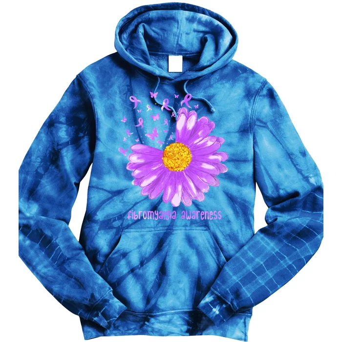 Daisy Butterfly Purple Ribbon Fibromyalgia Awareness Gift Tie Dye Hoodie