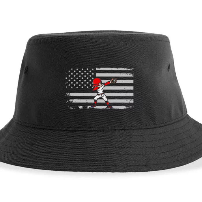 Dabbing Baseball Player 4th of July Baseballer Sport Athlete Sustainable Bucket Hat