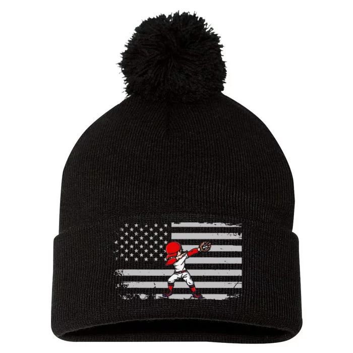 Dabbing Baseball Player 4th of July Baseballer Sport Athlete Pom Pom 12in Knit Beanie