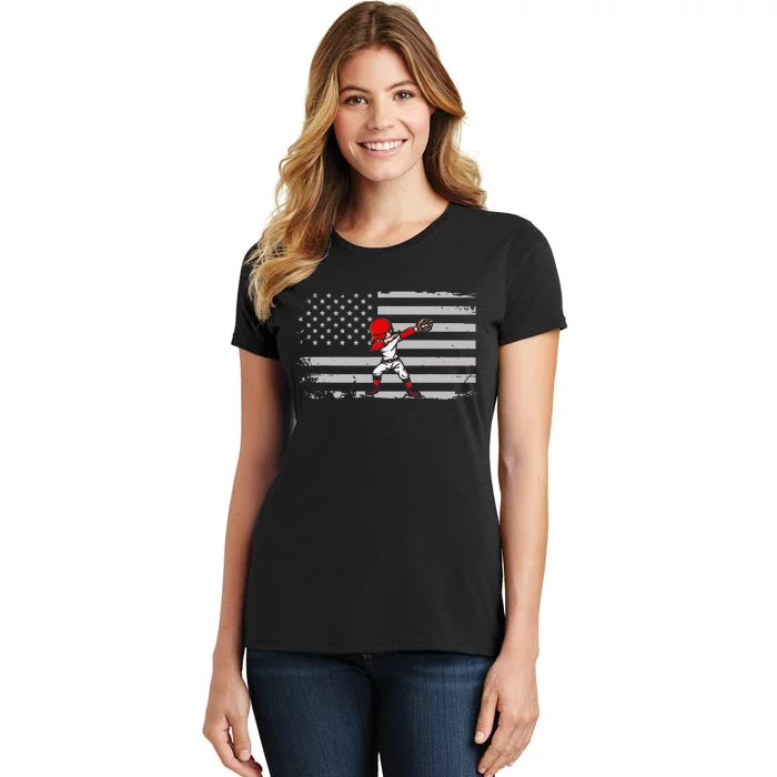 Dabbing Baseball Player 4th of July Baseballer Sport Athlete Women's T-Shirt