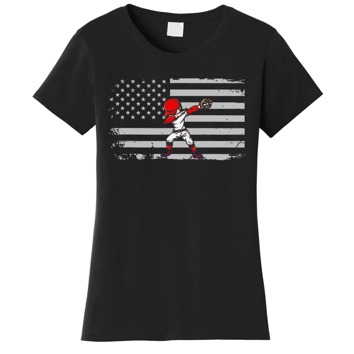 Dabbing Baseball Player 4th of July Baseballer Sport Athlete Women's T-Shirt