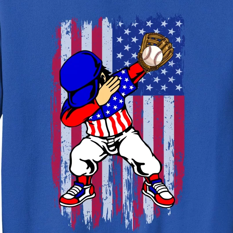 Dabbing Baseball Player 4th Of July American Flag Cute Gift Tall Sweatshirt