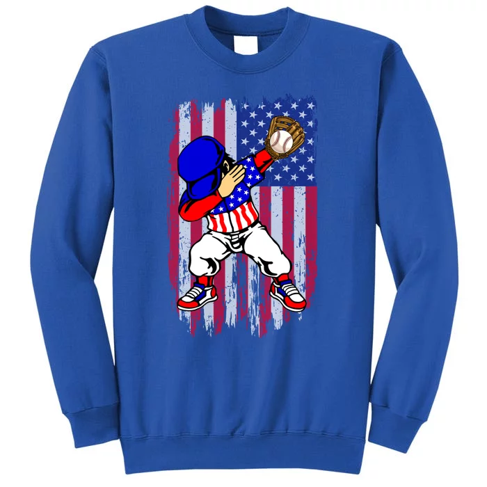 Dabbing Baseball Player 4th Of July American Flag Cute Gift Tall Sweatshirt