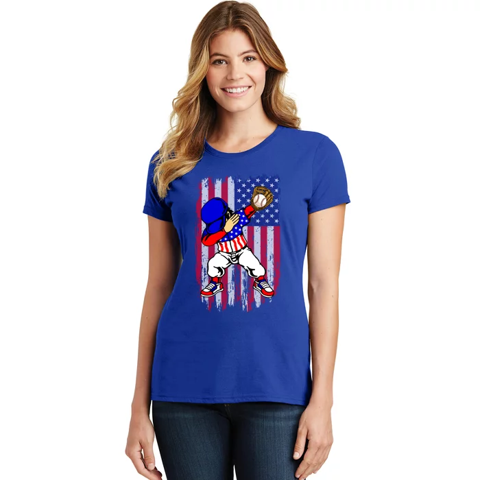 Dabbing Baseball Player 4th Of July American Flag Cute Gift Women's T-Shirt