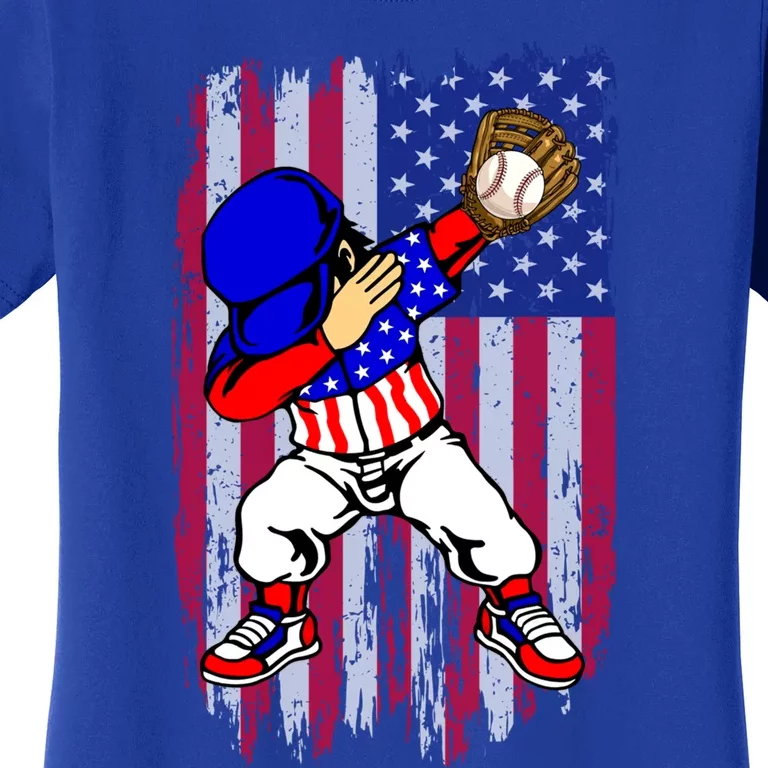 Dabbing Baseball Player 4th Of July American Flag Cute Gift Women's T-Shirt