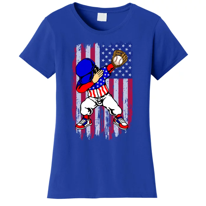 Dabbing Baseball Player 4th Of July American Flag Cute Gift Women's T-Shirt