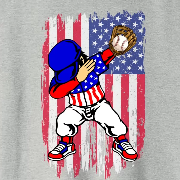 Dabbing Baseball Player 4th Of July American Flag Cute Gift Women's Crop Top Tee