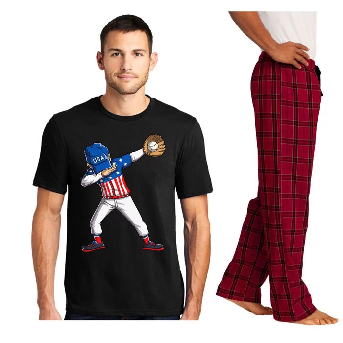 Dabbing Baseball Player 4th Of July USA American Flag Pajama Set