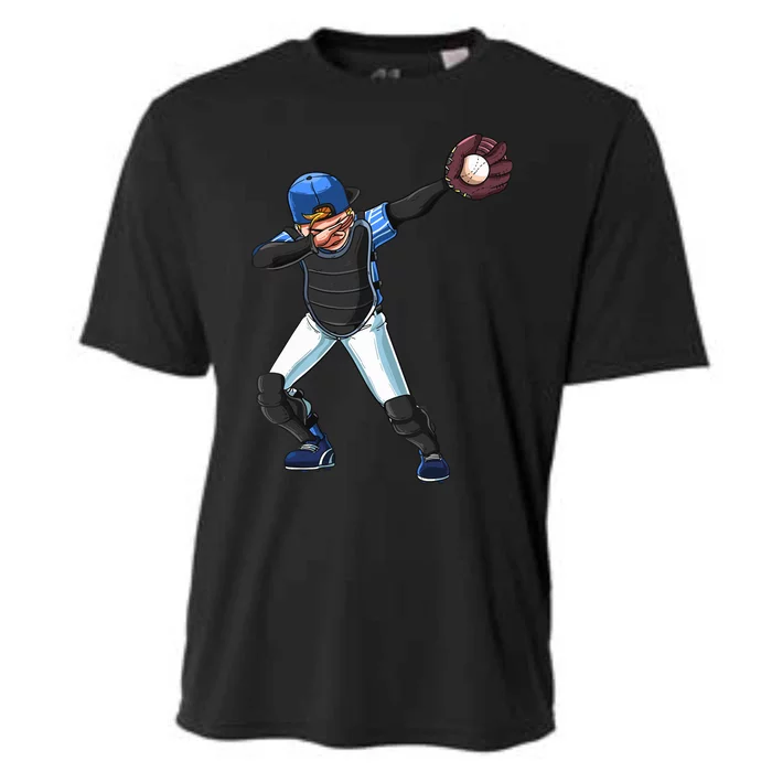 Dabbing Baseball Pitcher Catcher Boy Girl Cooling Performance Crew T-Shirt