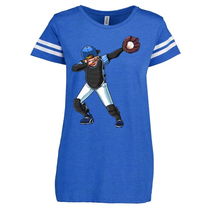 Dabbing Baseball Pitcher Catcher Boy Girl Enza Ladies Jersey Football T-Shirt