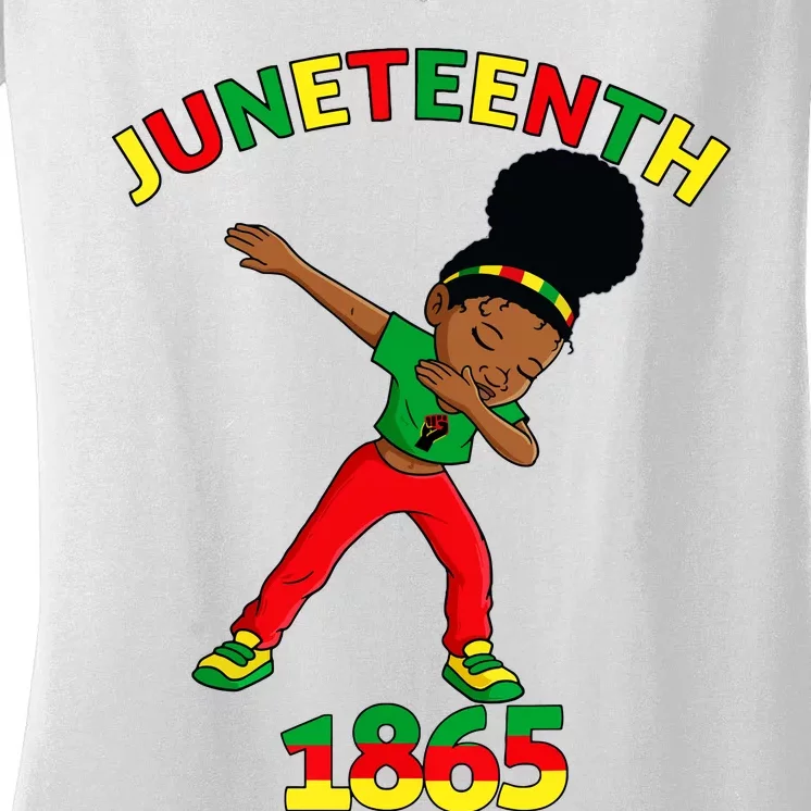 Dabbing Black Princess Juneteenth 1865 Brown Skin Girl Women's V-Neck T-Shirt