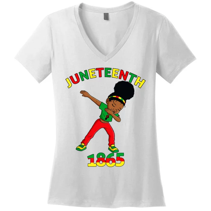 Dabbing Black Princess Juneteenth 1865 Brown Skin Girl Women's V-Neck T-Shirt