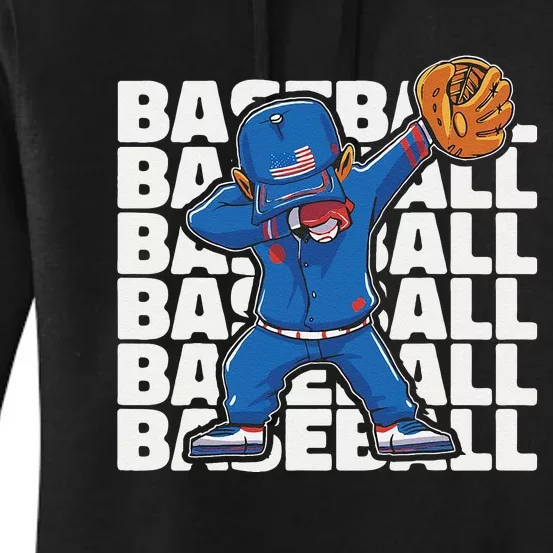 Dabbing Baseball Player Drawing With Baseball Ball Women's Pullover Hoodie