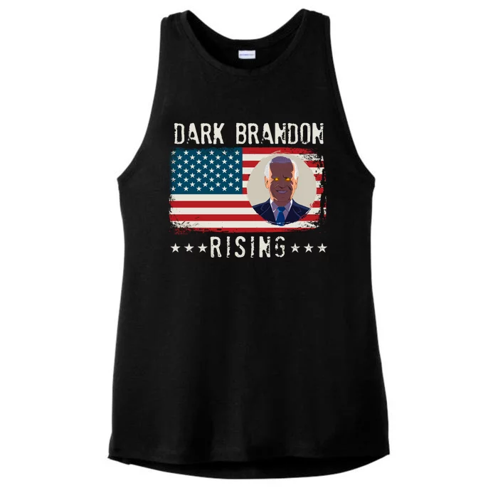 Dark Brandon Rising Anti Joe Biden Distressed USA American Flag Ladies Tri-Blend Wicking Tank