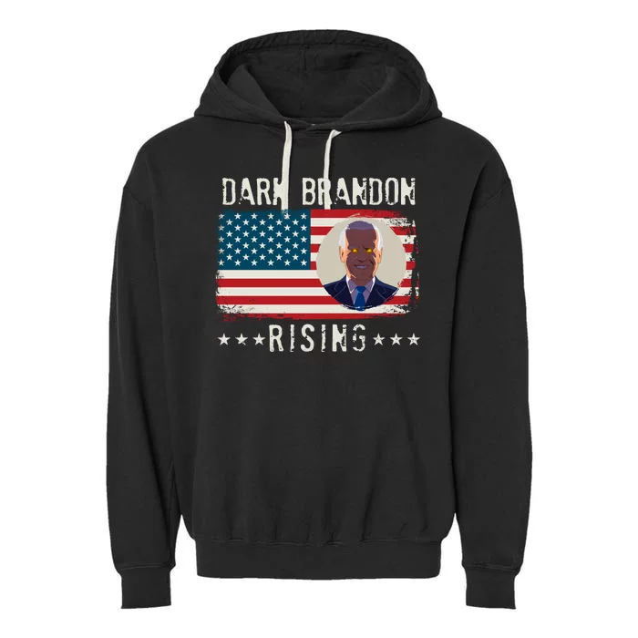 Dark Brandon Rising Anti Joe Biden Distressed USA American Flag Garment-Dyed Fleece Hoodie