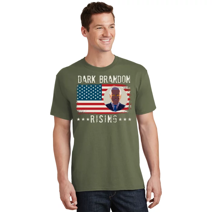 Dark Brandon Rising Anti Joe Biden Distressed USA American Flag T-Shirt