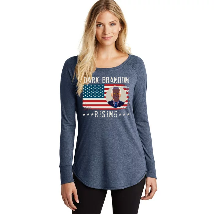 Dark Brandon Rising Anti Joe Biden Distressed USA American Flag Women's Perfect Tri Tunic Long Sleeve Shirt