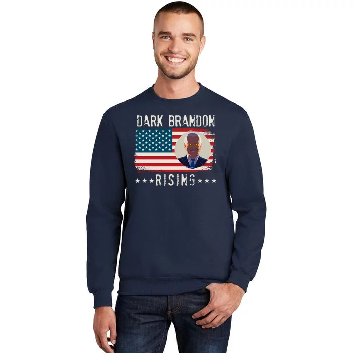 Dark Brandon Rising Anti Joe Biden Distressed USA American Flag Tall Sweatshirt